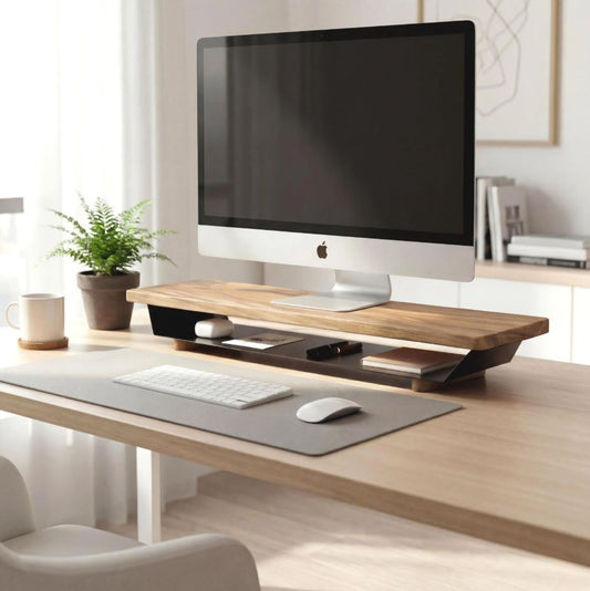 Solid wood monitor stand with storage - TUNDRA