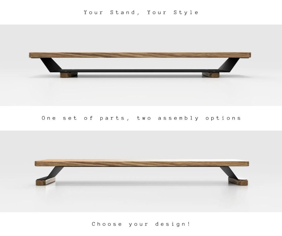 Solid Oak Monitor Stand with Storage - Black & White