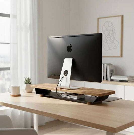 Solid oak monitor stand with storage