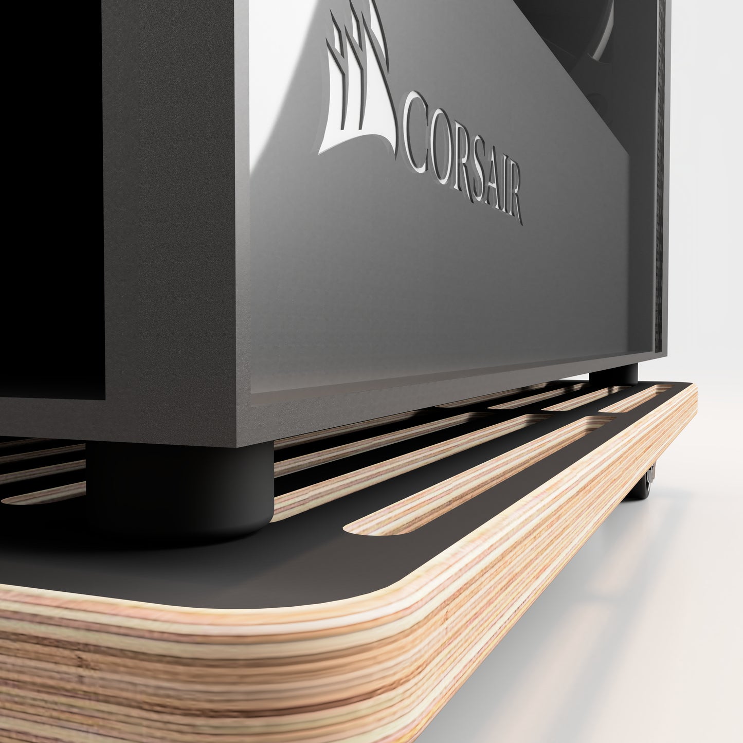 Plywood PC Stand with Wheels - Black