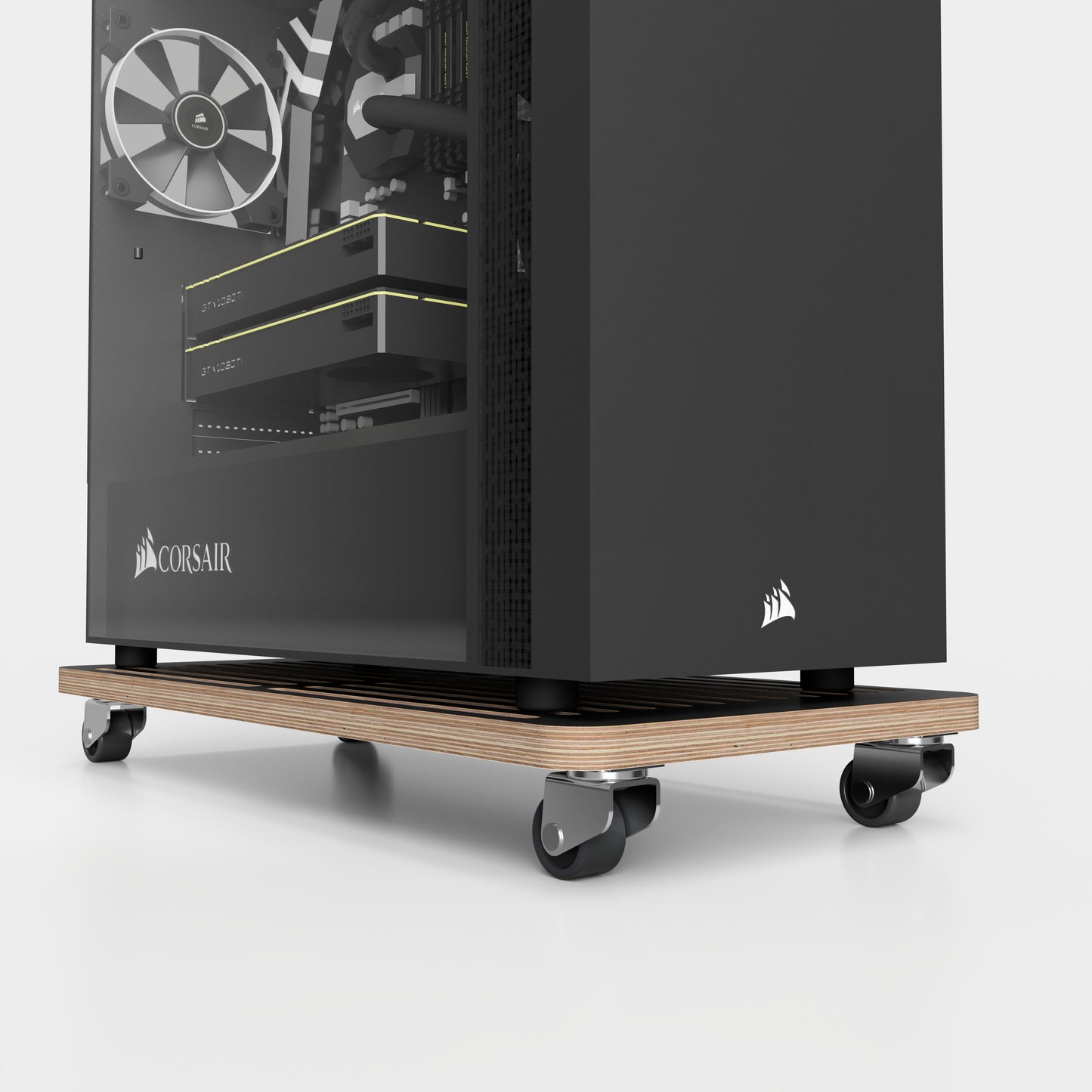 Plywood PC Stand with Wheels - Black