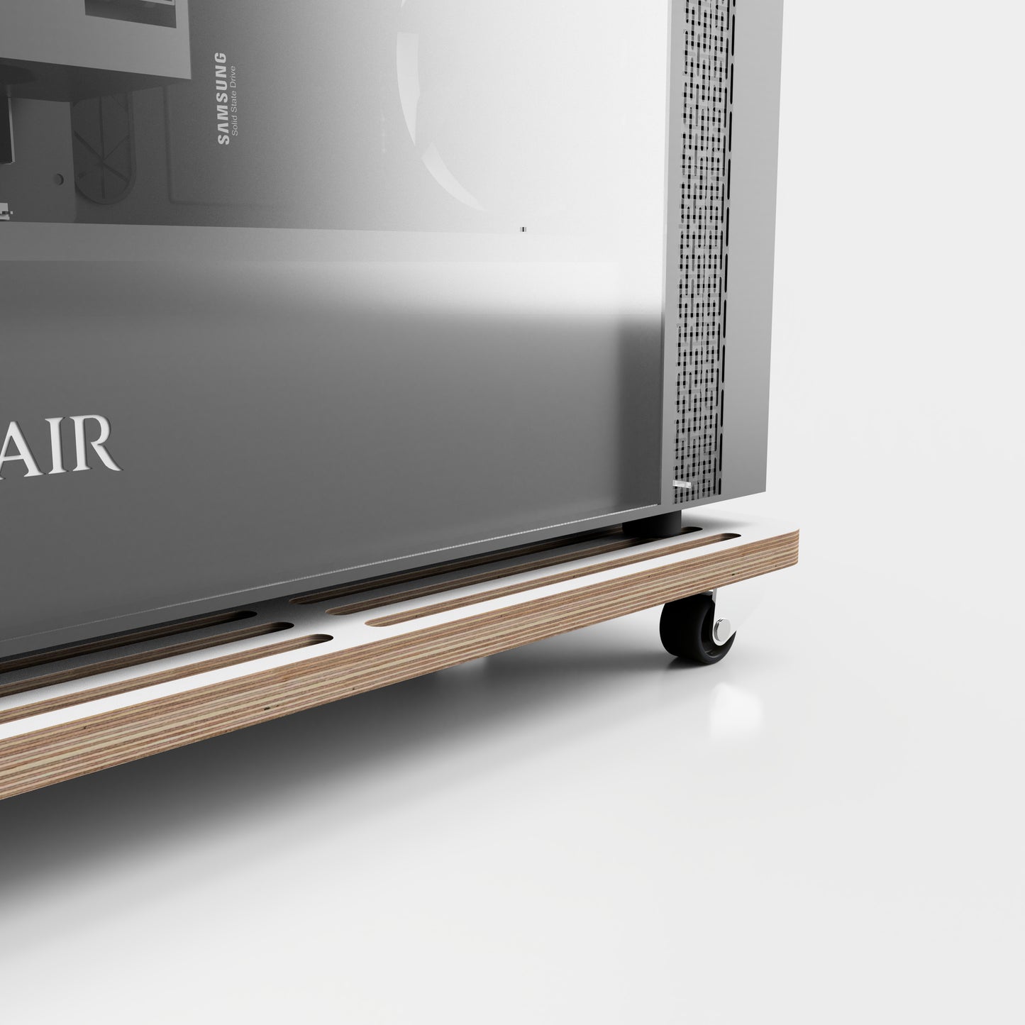 Plywood PC Stand with Wheels - White