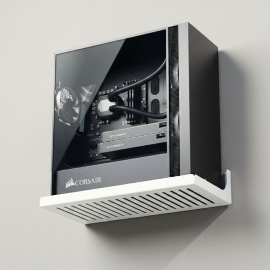 white wall mounted pc shelf