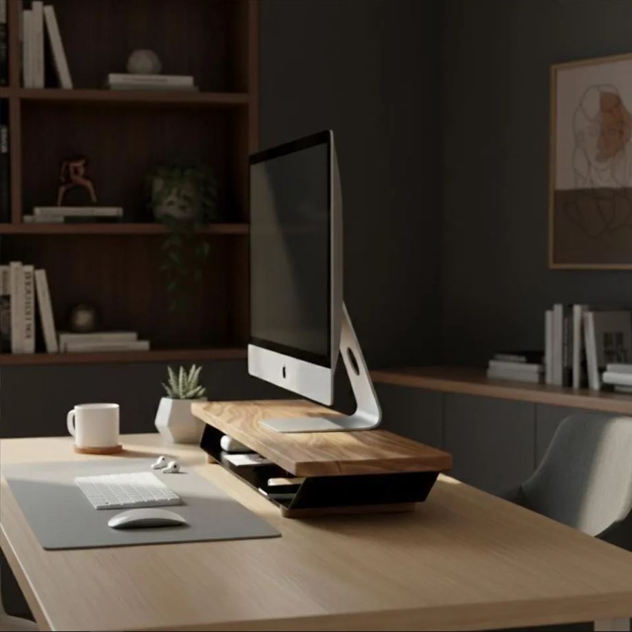 Solid wood monitor stand with storage - TUNDRA