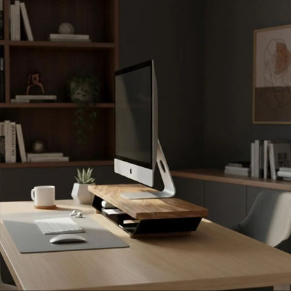 Solid wood monitor stand with storage - TUNDRA