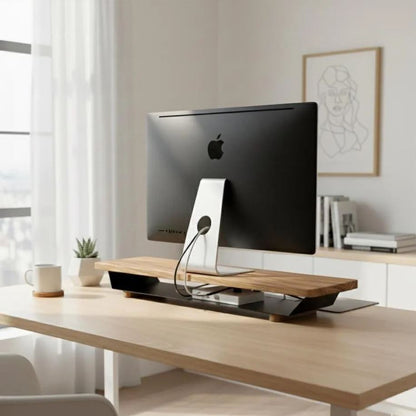 Solid wood monitor stand with storage - TUNDRA