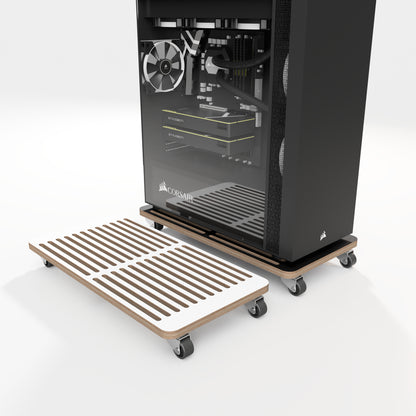 Plywood PC Stand with Wheels - White